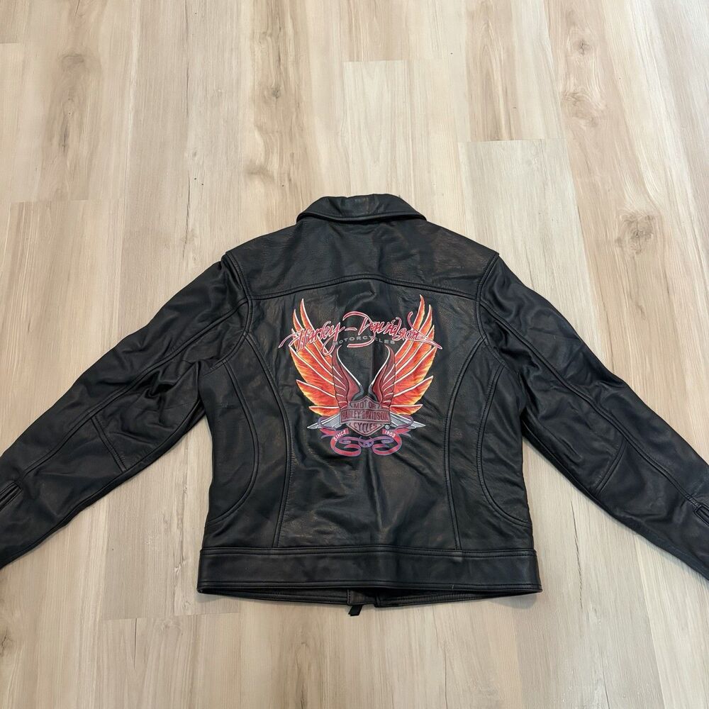 Vintage Harley Davidson Womens Paradise Flare Leather Jacket Moto Biker Size Med
